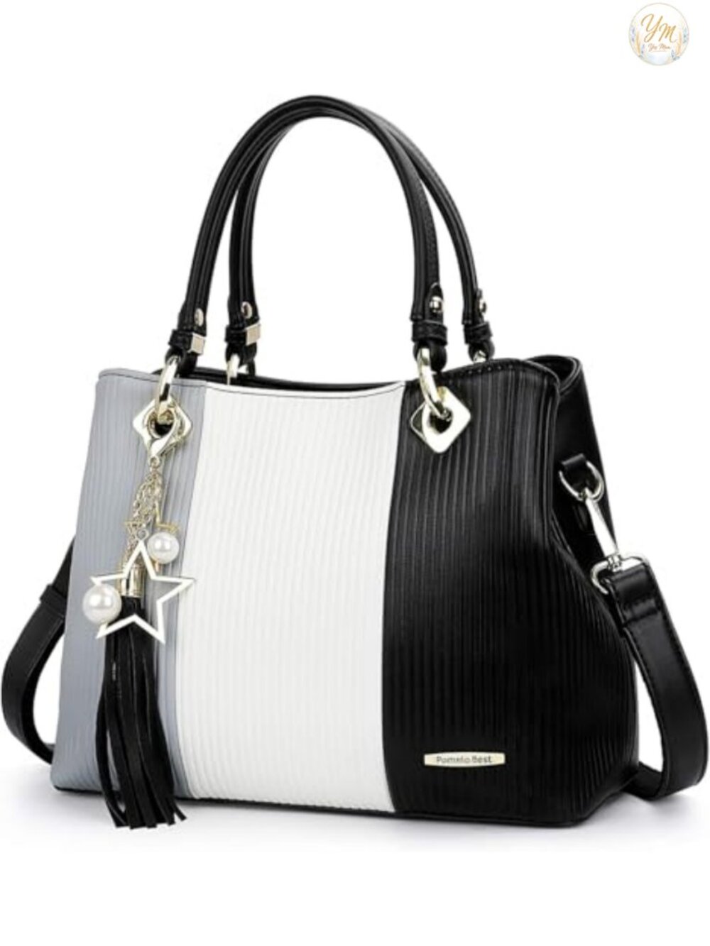 PU Leather Satchel Handbag with Multiple Pockets Adjustable Crossbody Strap